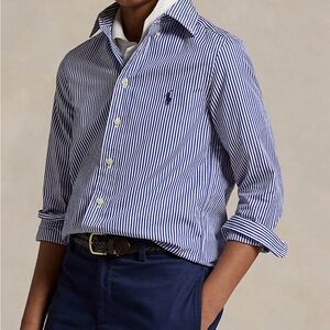 Ralph Lauren Boy 100 % Cotton Navy and White Striped Button-Up
